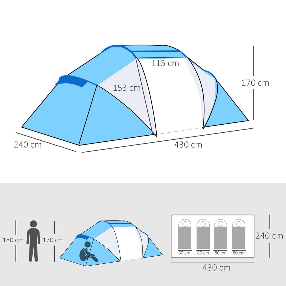 4-6 Persons Camping Tent Dome Family Travel Group Hiking Room Fishing Outsunny