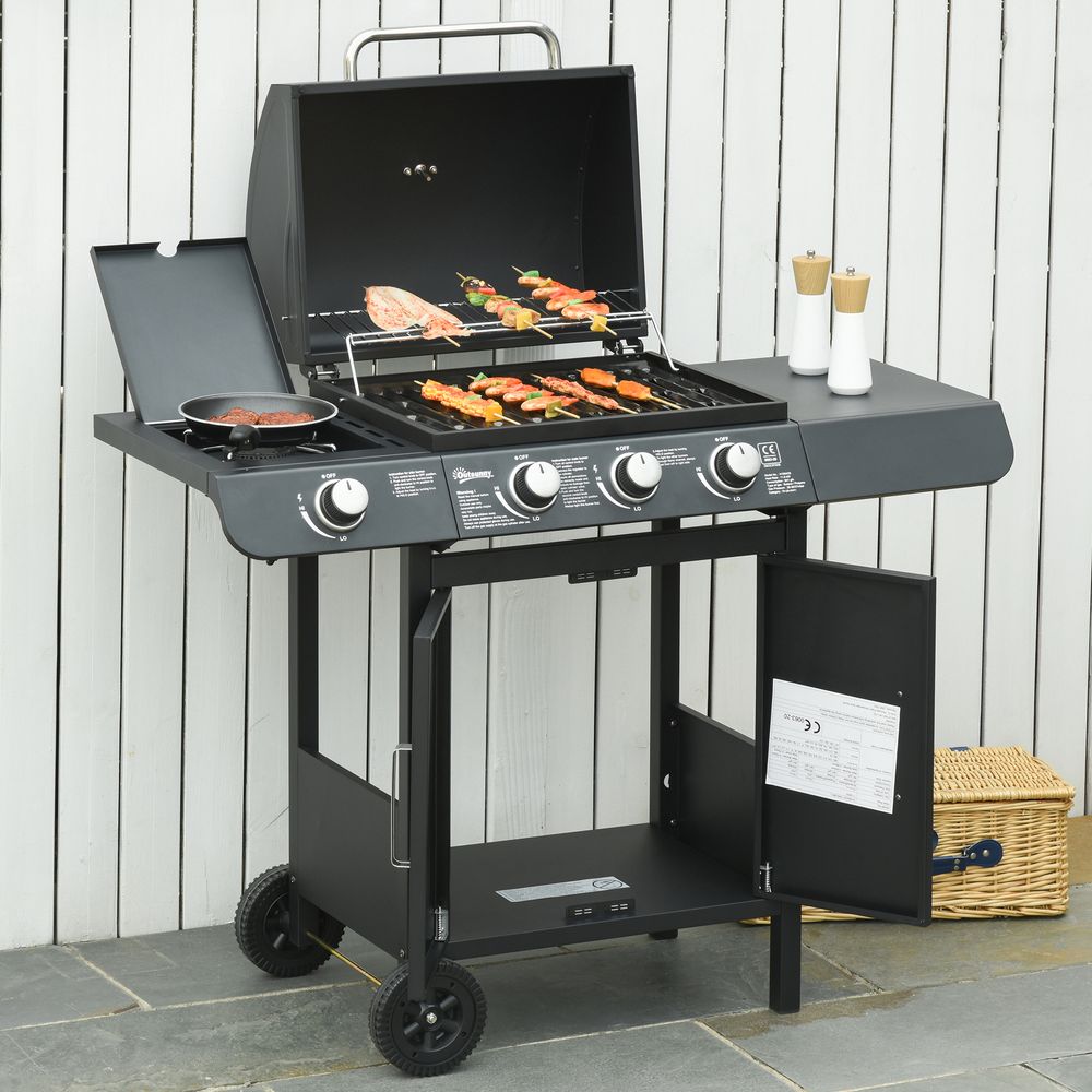 Deluxe Gas Burner Barbecue Grill 3+1 Burner BBQ Trolley 110x50x100cm