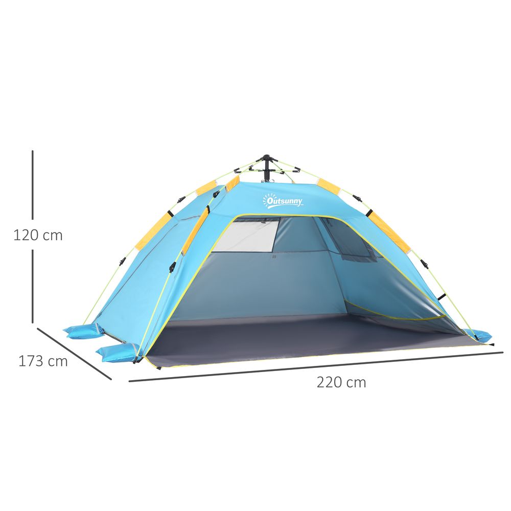 2 Man Pop-up Beach Tent Sun Shade Shelter Hut Windows Door Light Blue Outsunny