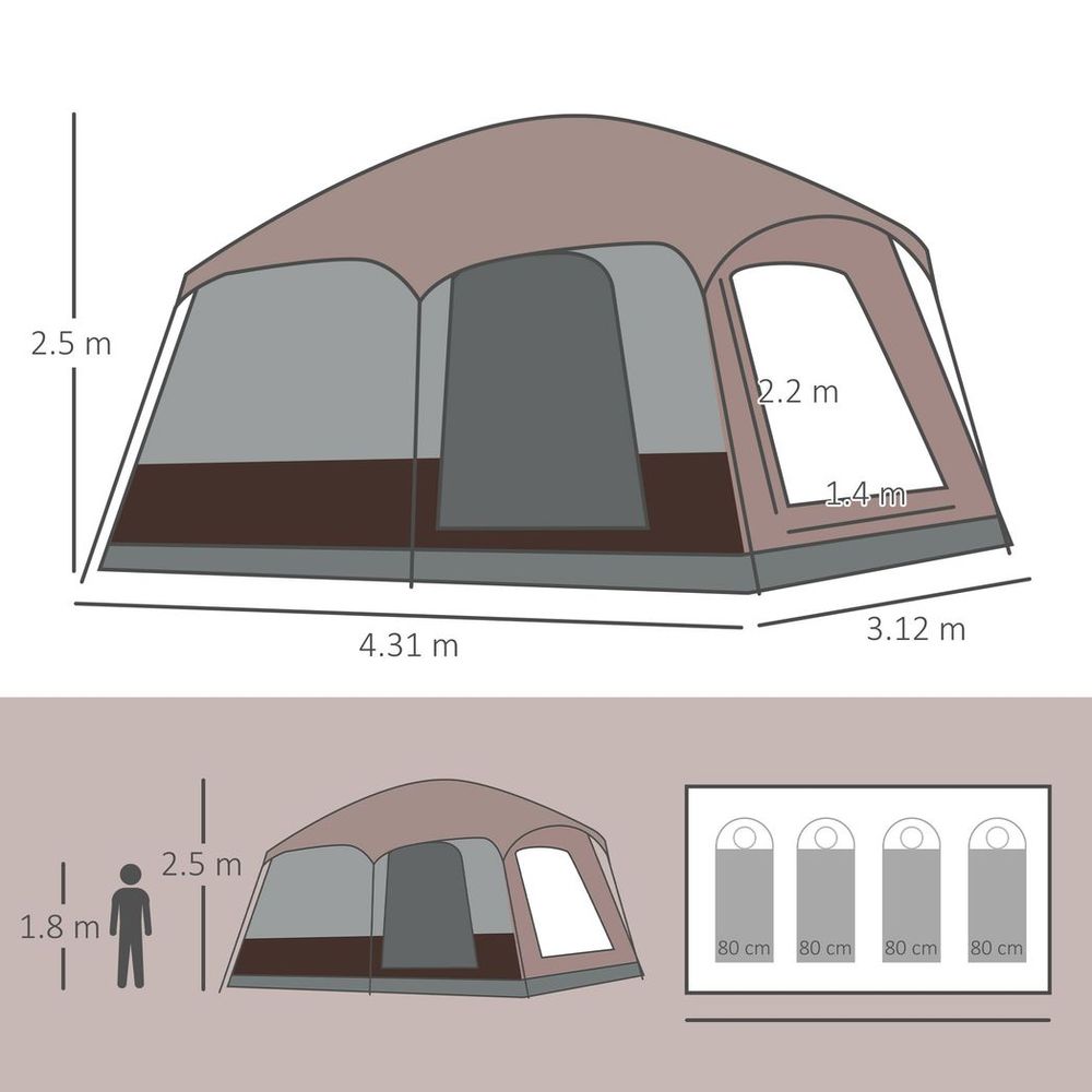 3-4 Man Two Room Camping Tent with Vestibule and Portable Carry Bag