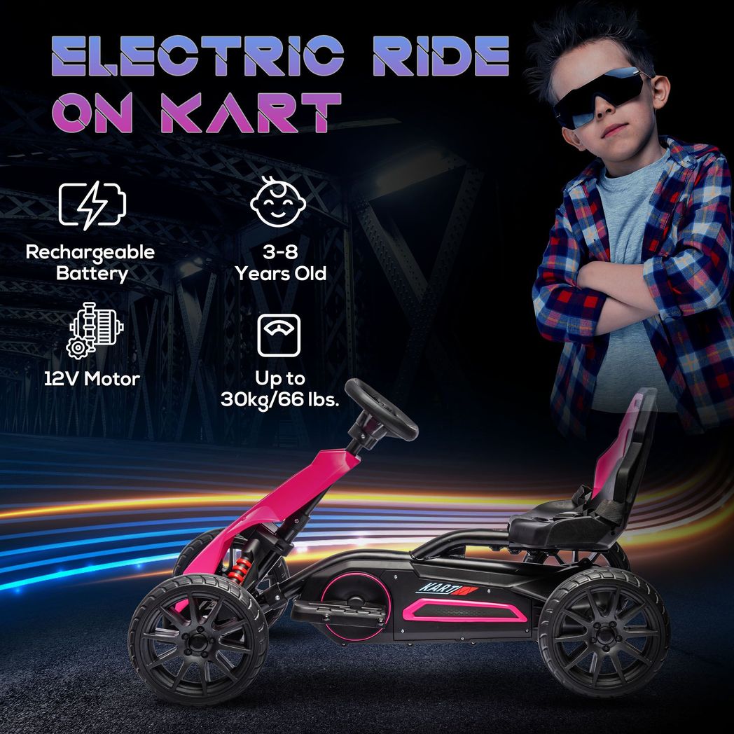 HOMCOM 12V Electric Go Kart with Forward Reversing 2 Speeds for 3-8 Yrs - Pink