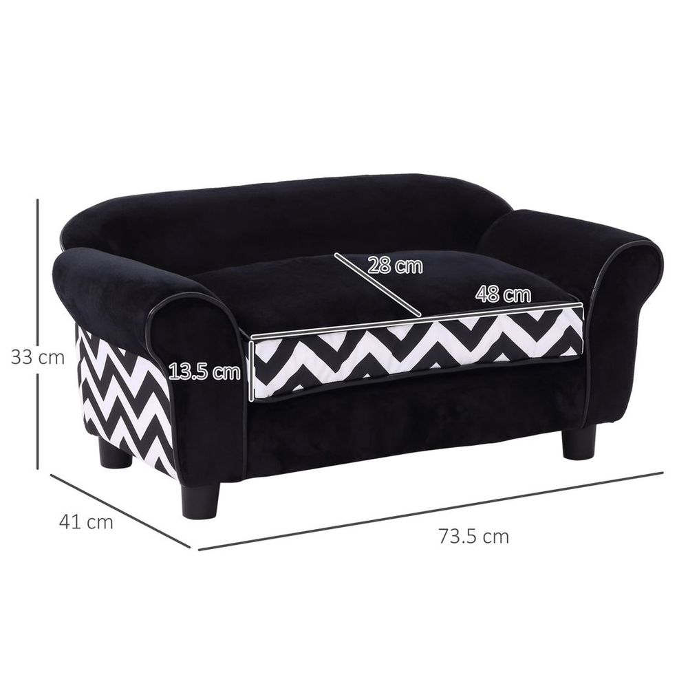 Dog Sofa Cat Couch Bed for XS Dogs w/ Removable Sponge Cushion - Black