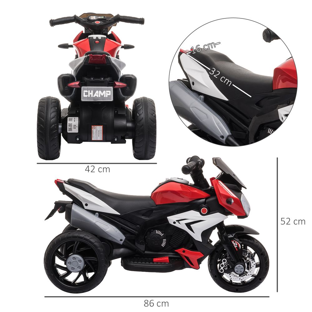 Kids Electric Motorcycle Ride-On Toy 6V Battery Music Horn Lights Red HOMCOM