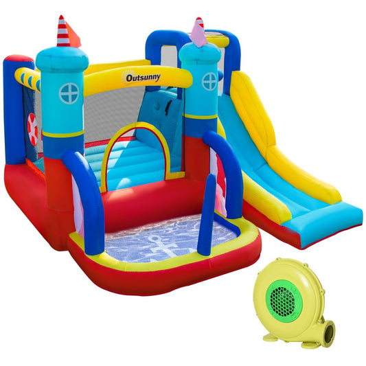 Kids Bouncy Castle with Slide Pool Trampoline Climbing Wall w/ Blower