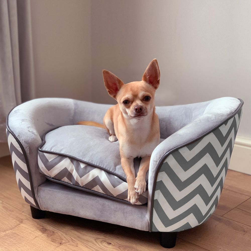 PawHut Dog Sofa Pet Couch for XS Dogs with Removable Sponge Padded Cushion Grey