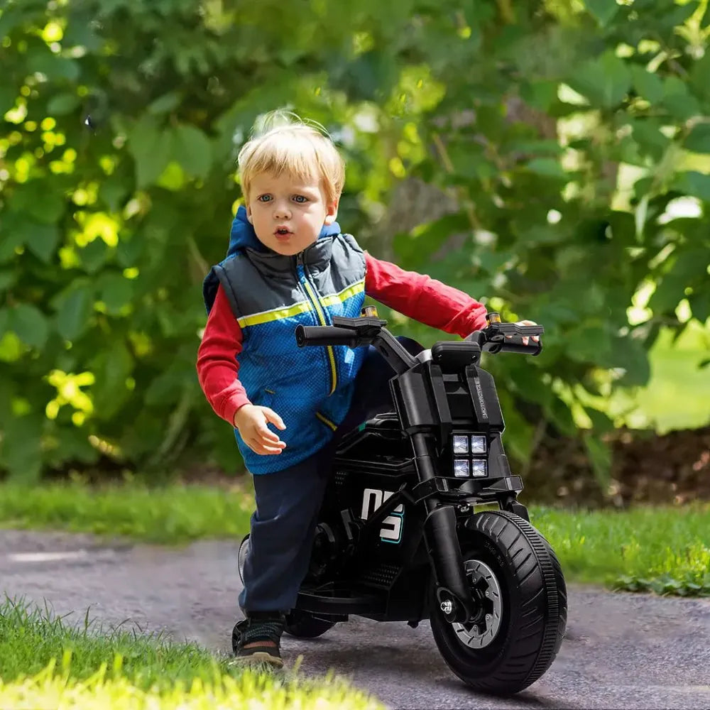 6V Kids Electric Motorbike w/ Training Wheels, for 3-5 Years - Black