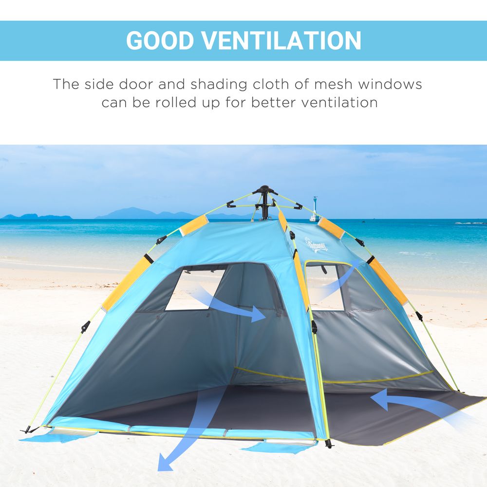 2 Man Pop-up Beach Tent Sun Shade Shelter Hut Windows Door Light Blue Outsunny