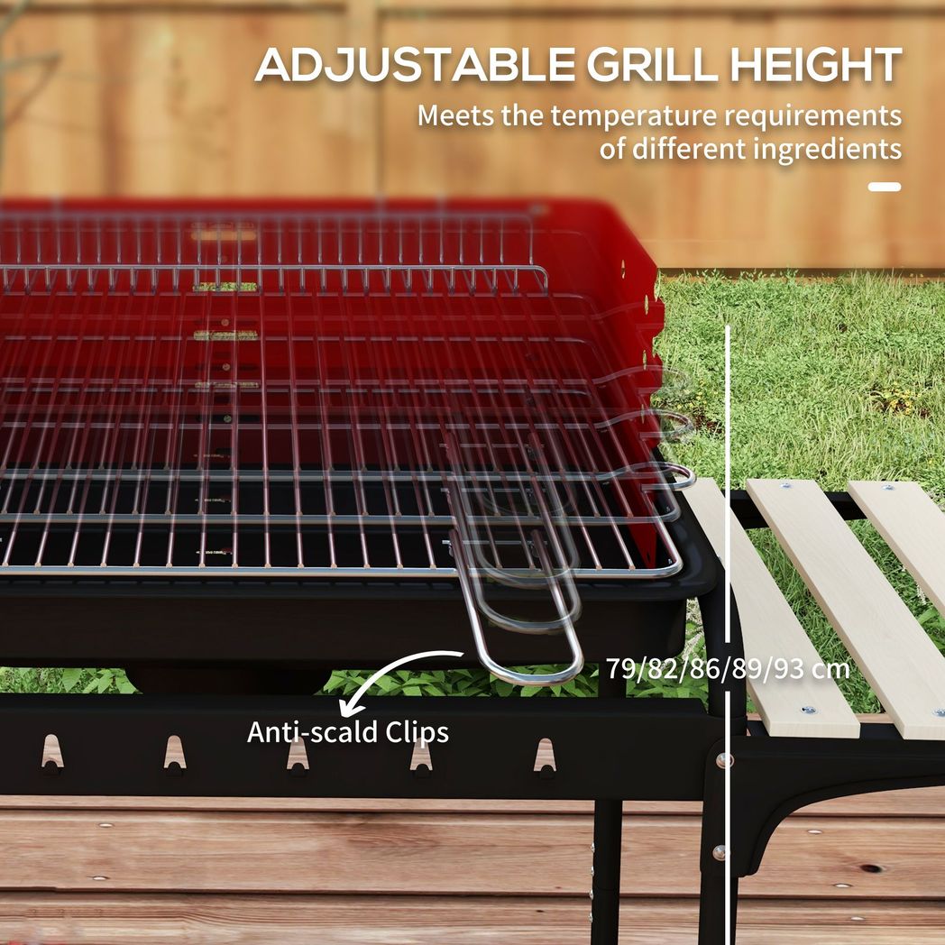 Outsunny Charcoal Barbecue BBQ Grill Trolley W/ 5-level Grill Height Ash Catcher