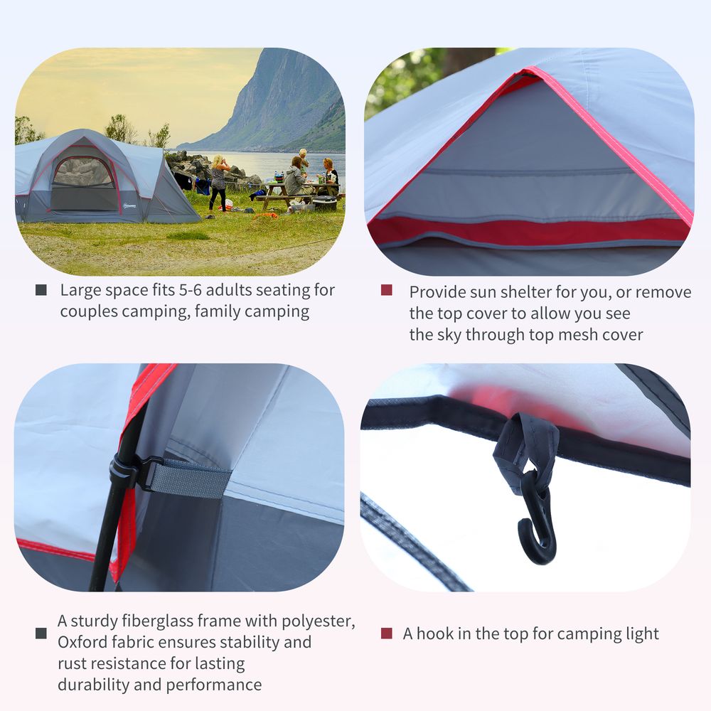 Outdoor  Camping Tent For 5-6 W/ Bag, Fiberglass & Steel Frame Outsunny