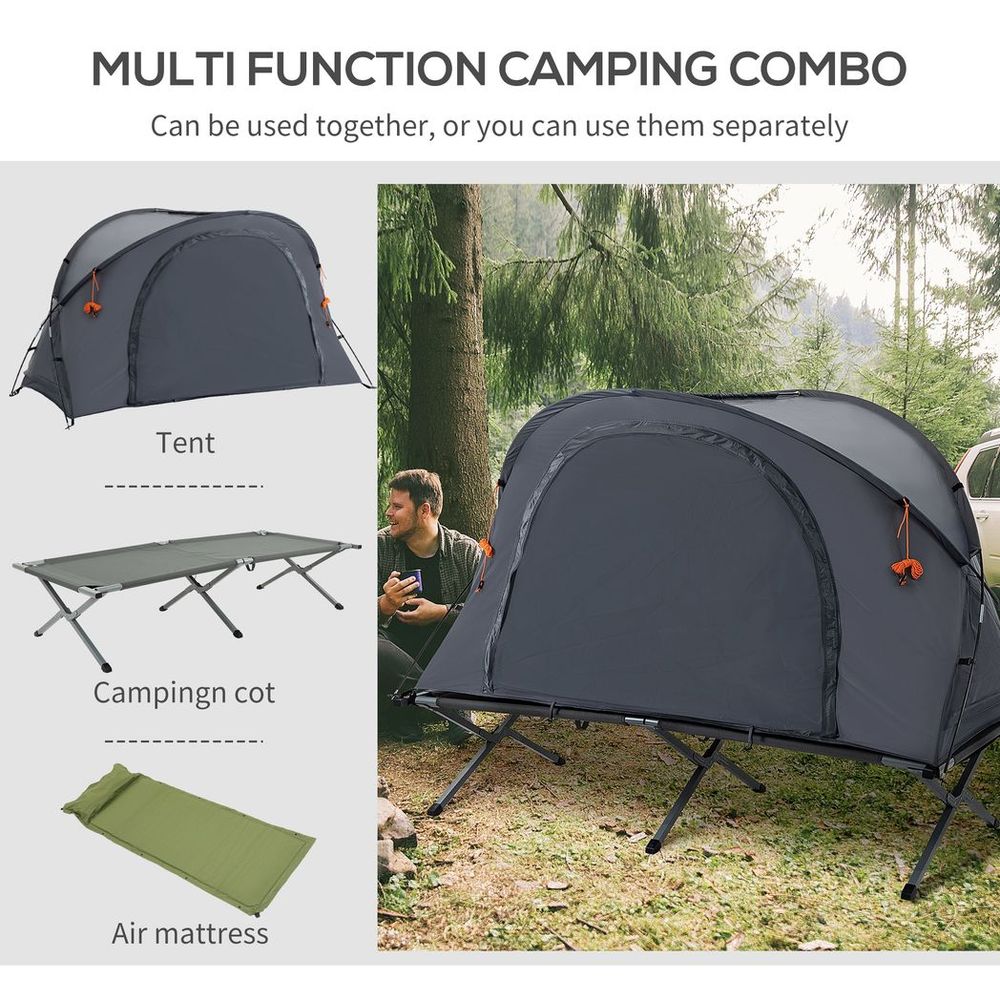 Outsunny 1 Person Camping Tent Cot with Self-Inflating Air Mattress, Carry Bag