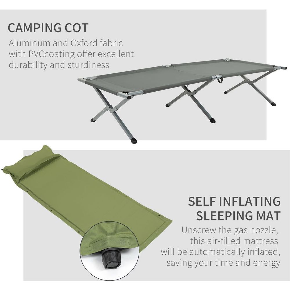 Outsunny 1 Person Camping Tent Cot with Self-Inflating Air Mattress, Carry Bag