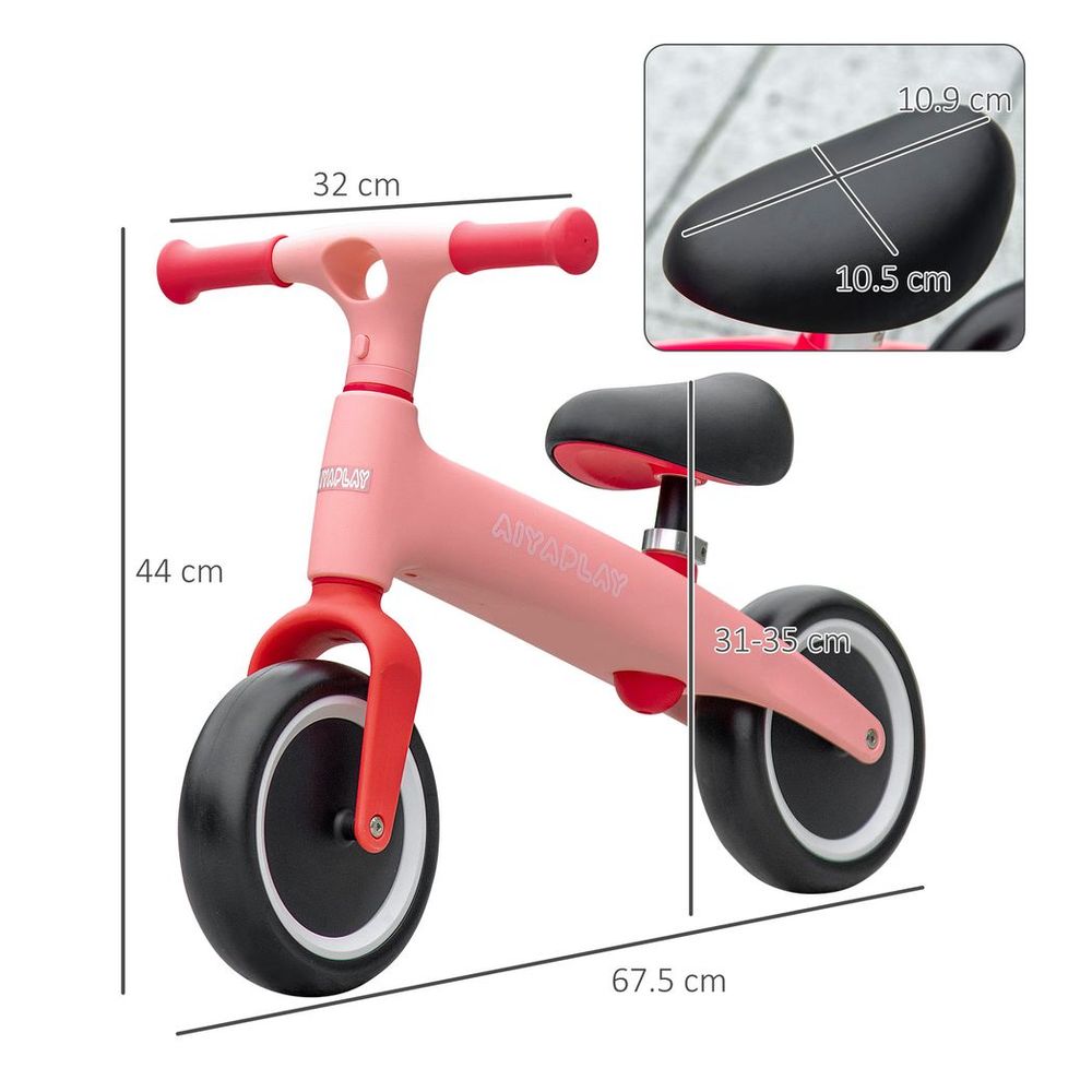 AIYAPLAY Baby Balance Bike, Children Bike Adjustable Seat, Wide Wheels - Pink