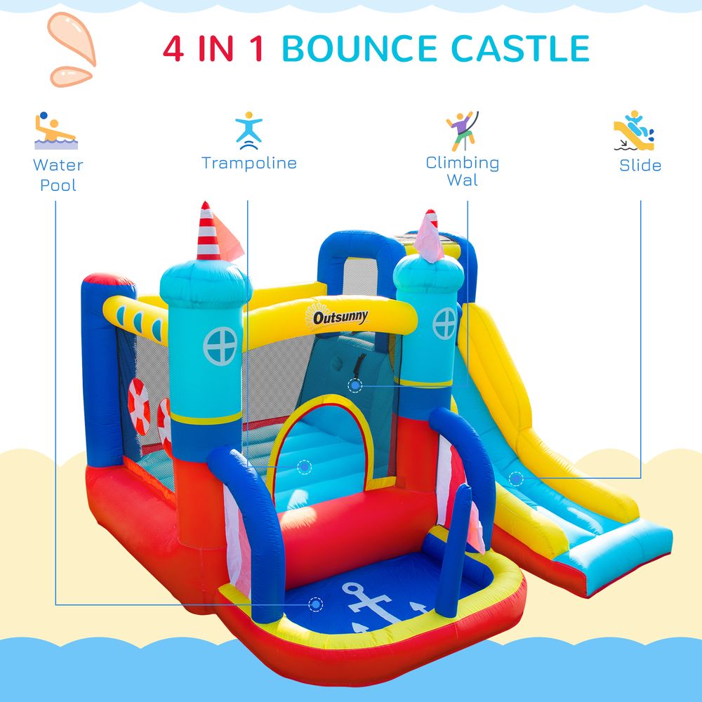 Kids Bouncy Castle with Slide Pool Trampoline Climbing Wall w/ Blower