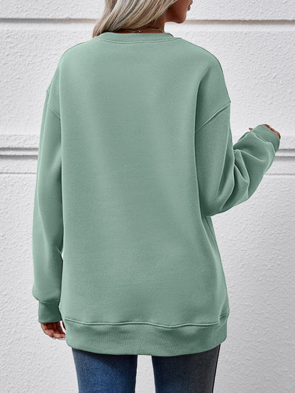 Letter Graphic Round Neck Long Sleeve Sweatshirt 