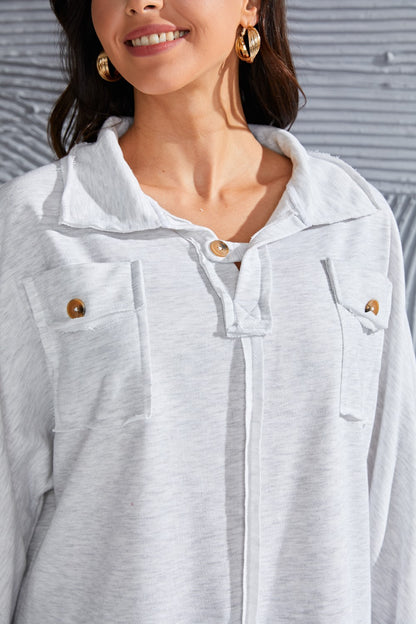 Exposed Seam Collared Neck Sweatshirt 