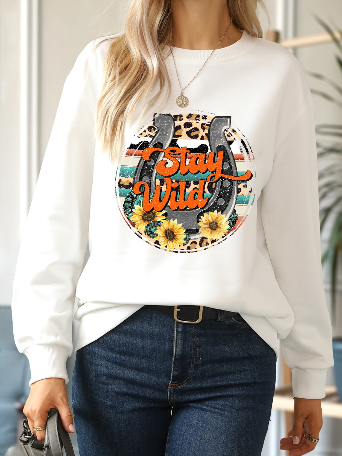 STAY WILD Round Neck Dropped Shoulder Sweatshirt 