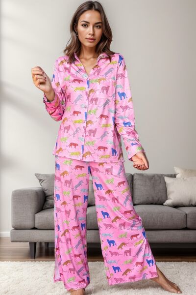 Pocketed Printed Top and Pants Lounge Set 