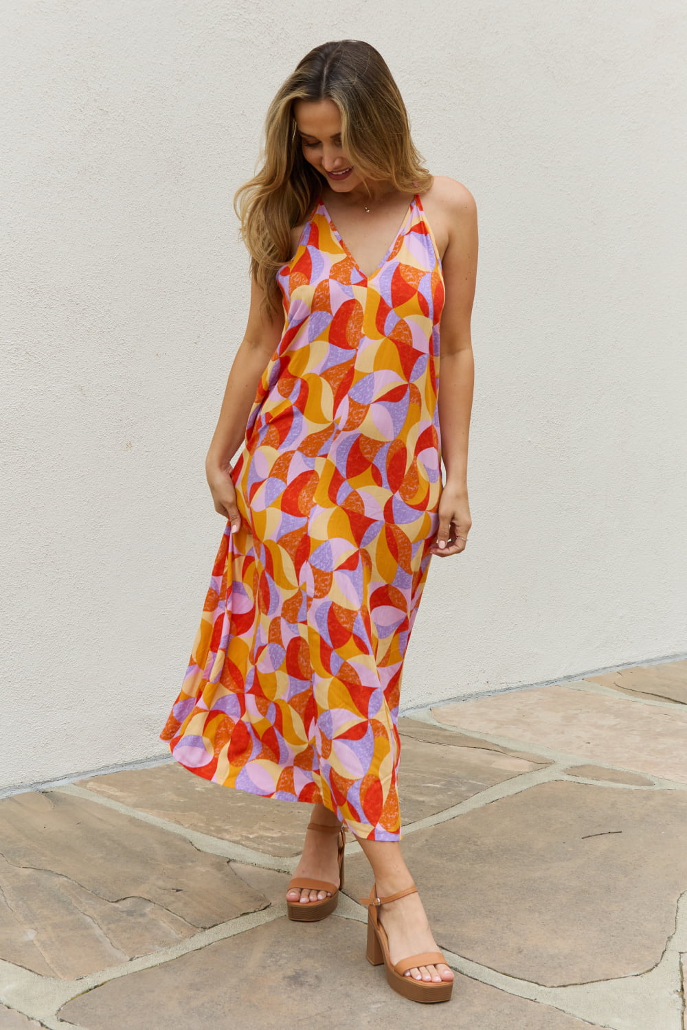 And The Why Full Size Printed Sleeveless Maxi Dress 