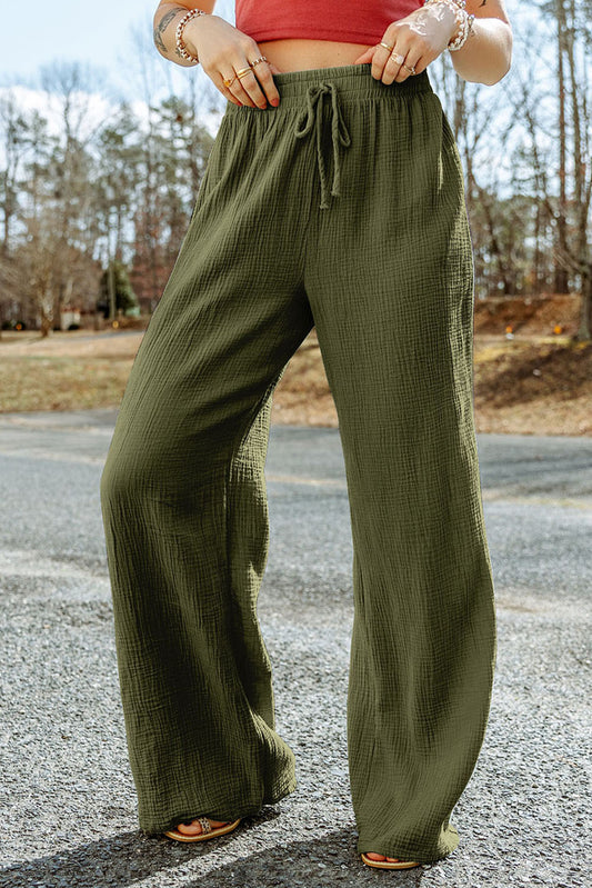 Texture Tied Wide Leg Pants 