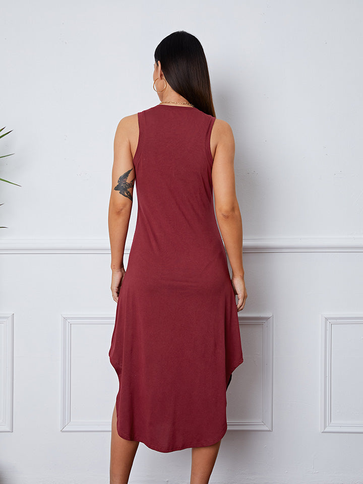 V-Neck Sleeveless Curved Hem Dress 