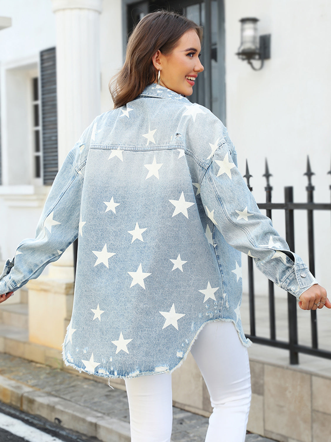 Star Denim Jacket with Pockets 