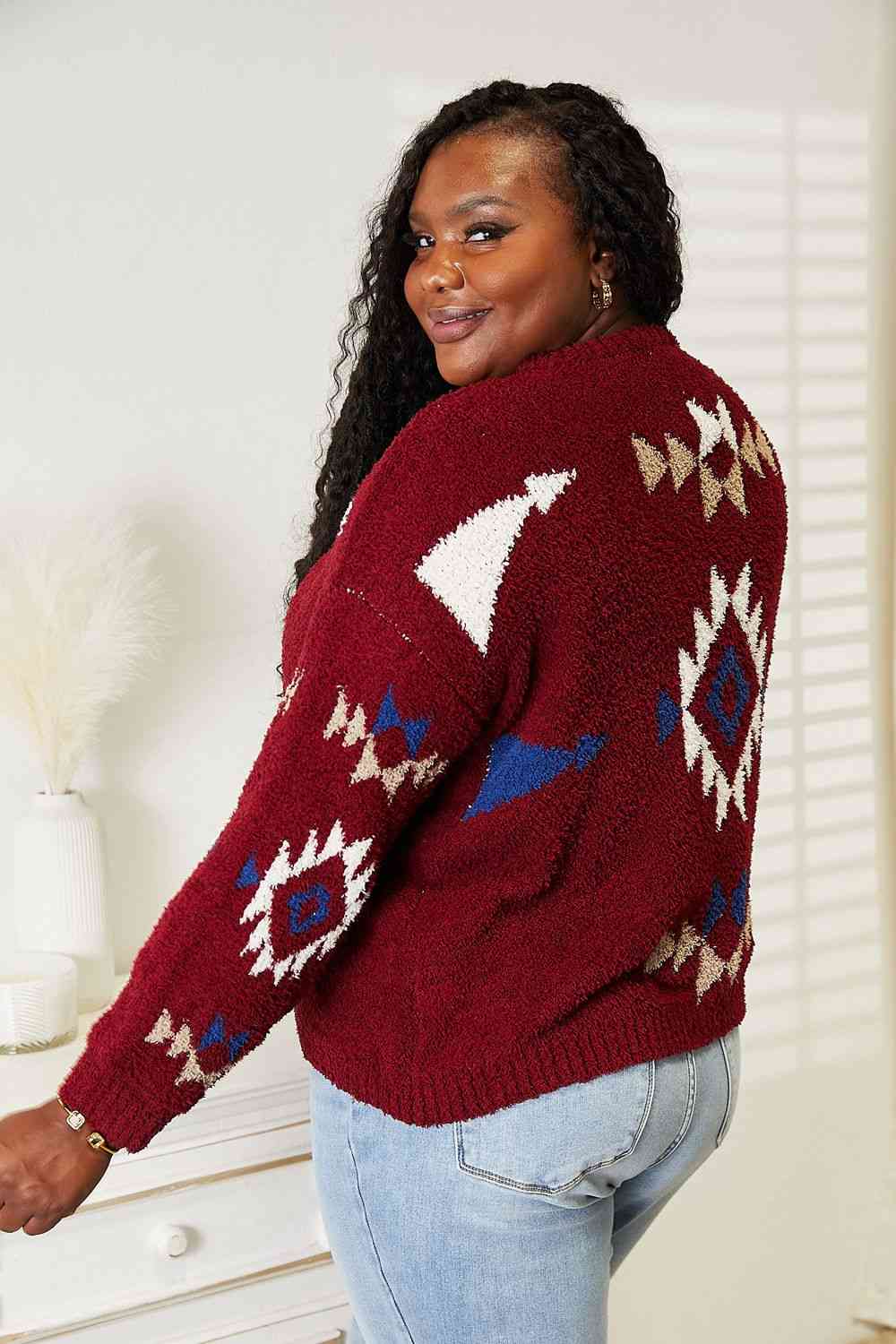 HEYSON Full Size Aztec Soft Fuzzy Sweater 