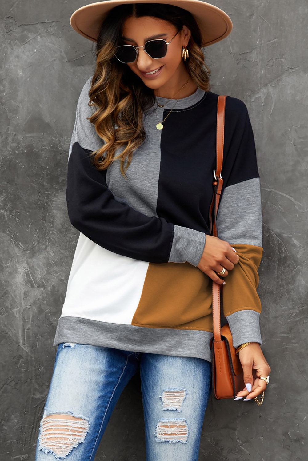 Color Block Round Neck Sweatshirt 