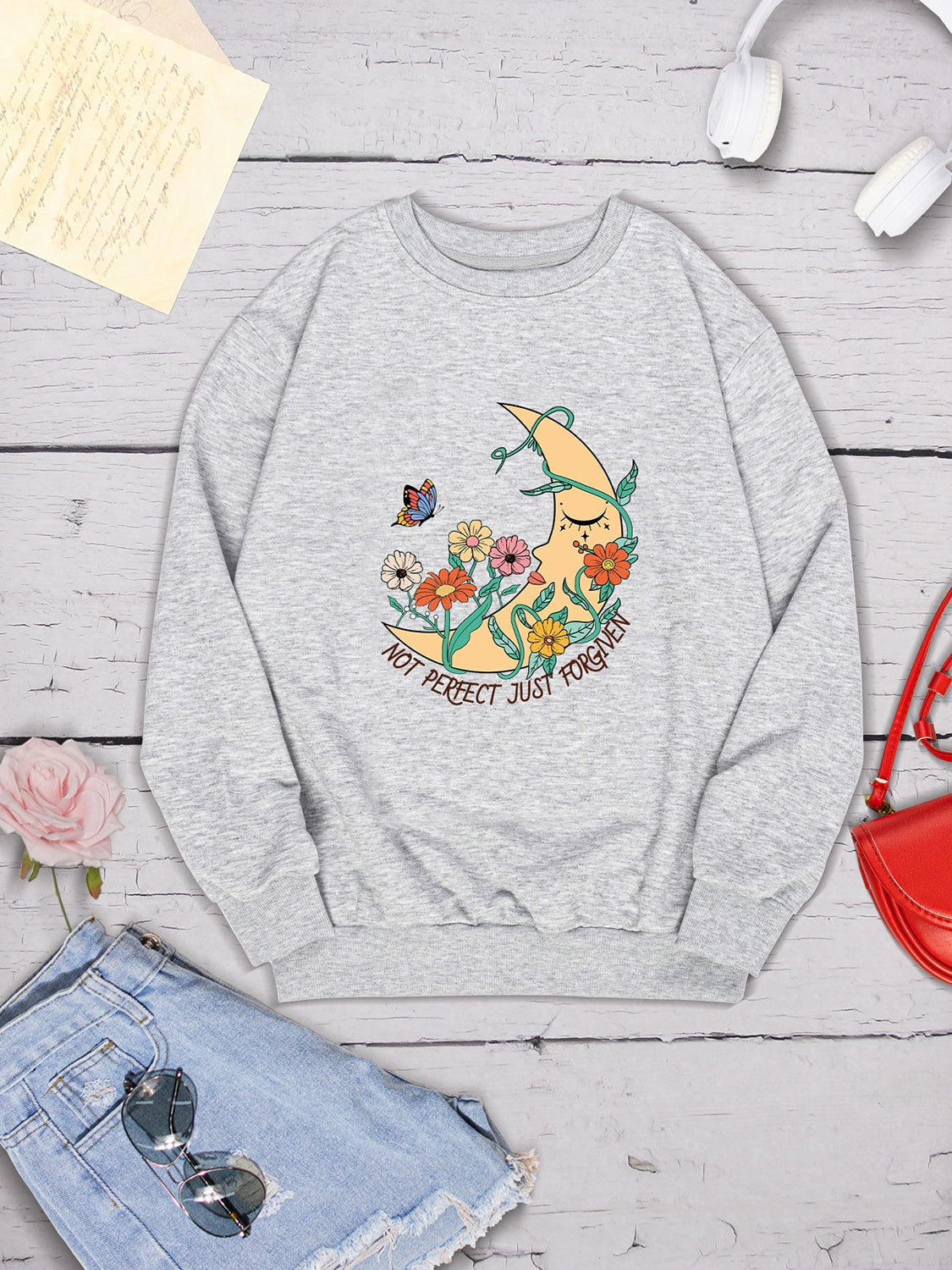 Graphic Round Neck Dropped Shoulder Sweatshirt