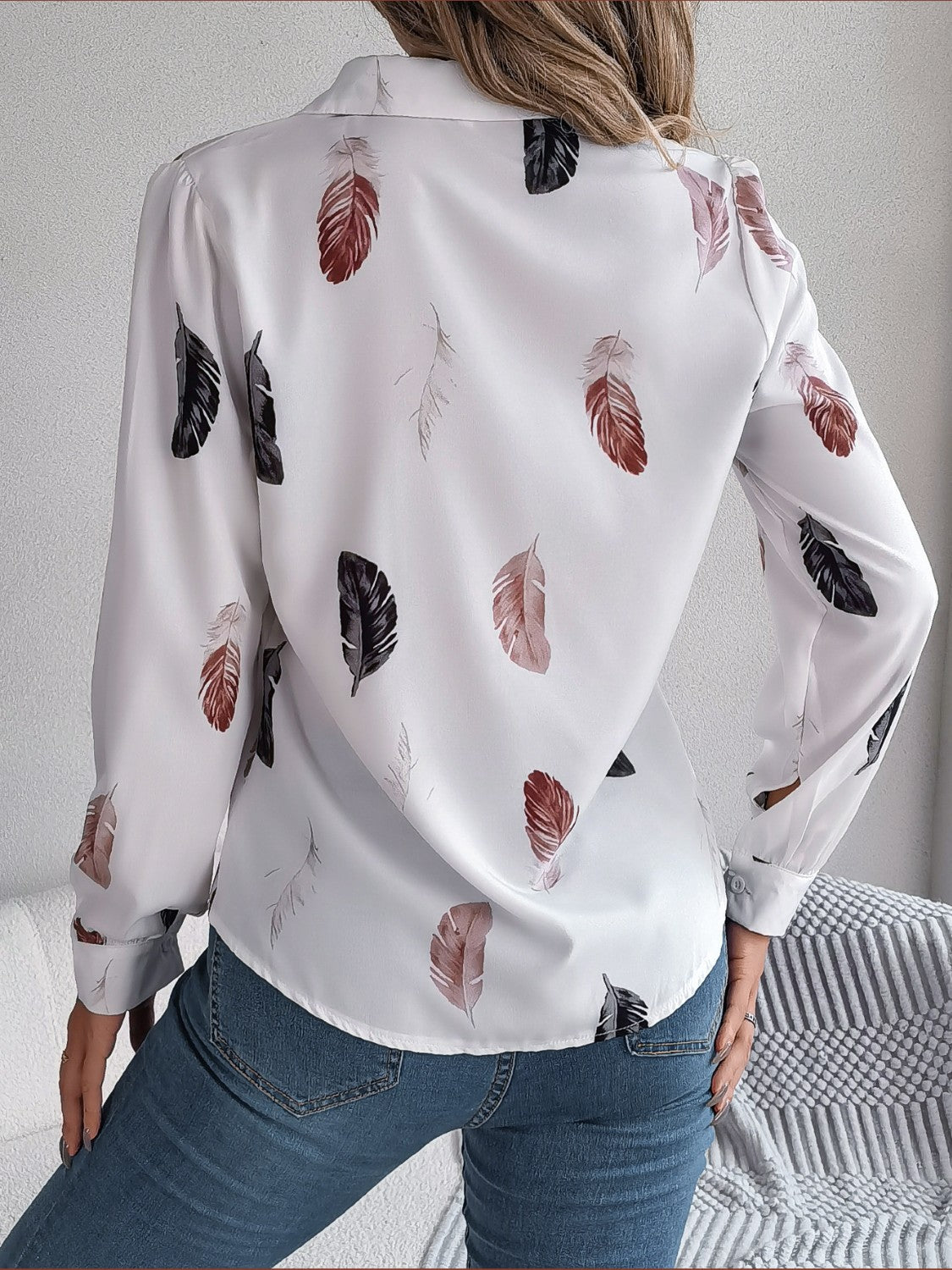 Button Up Printed Collared Neck Shirt 