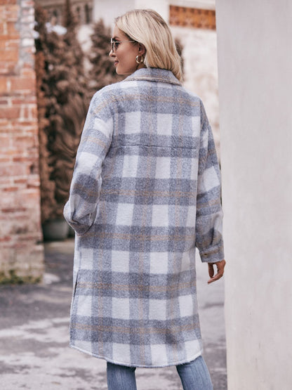 Plaid Dropped Shoulder Slit Coat 