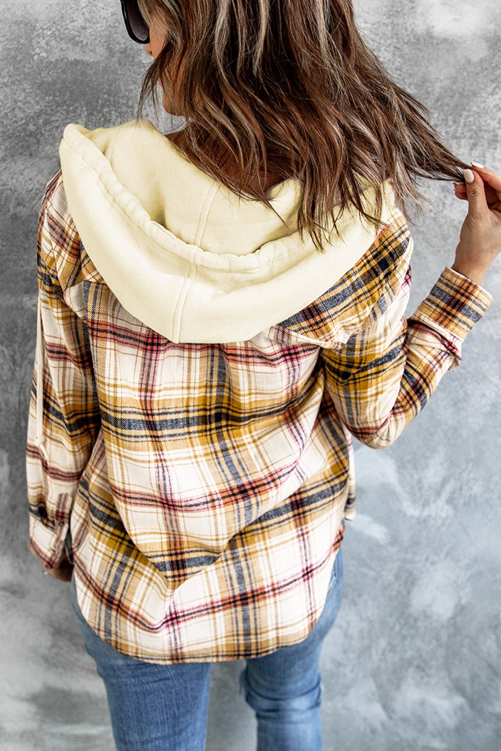 Plaid Button Up Hooded Jacket 