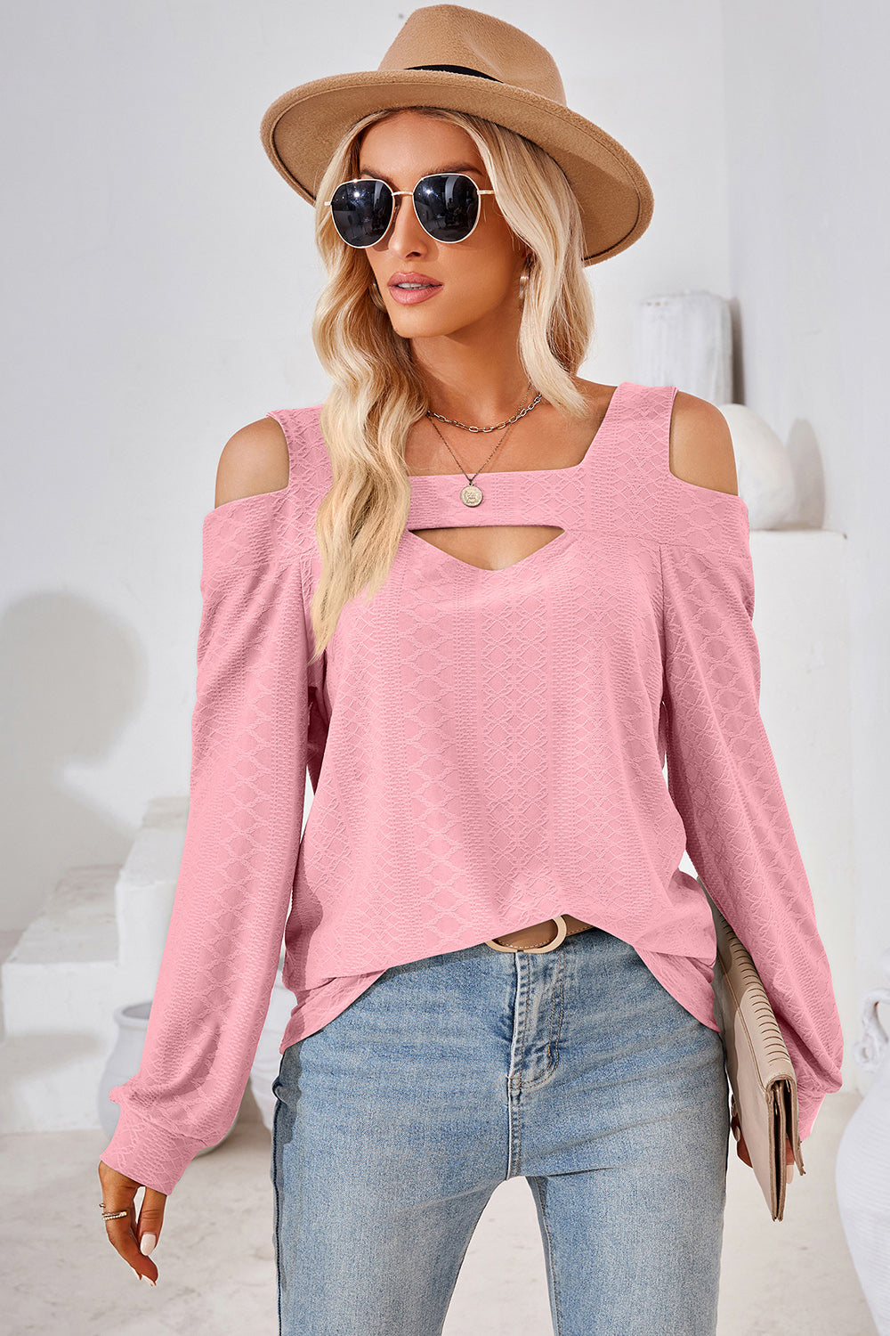 Cutout Square Neck Cold Shoulder T-Shirt 