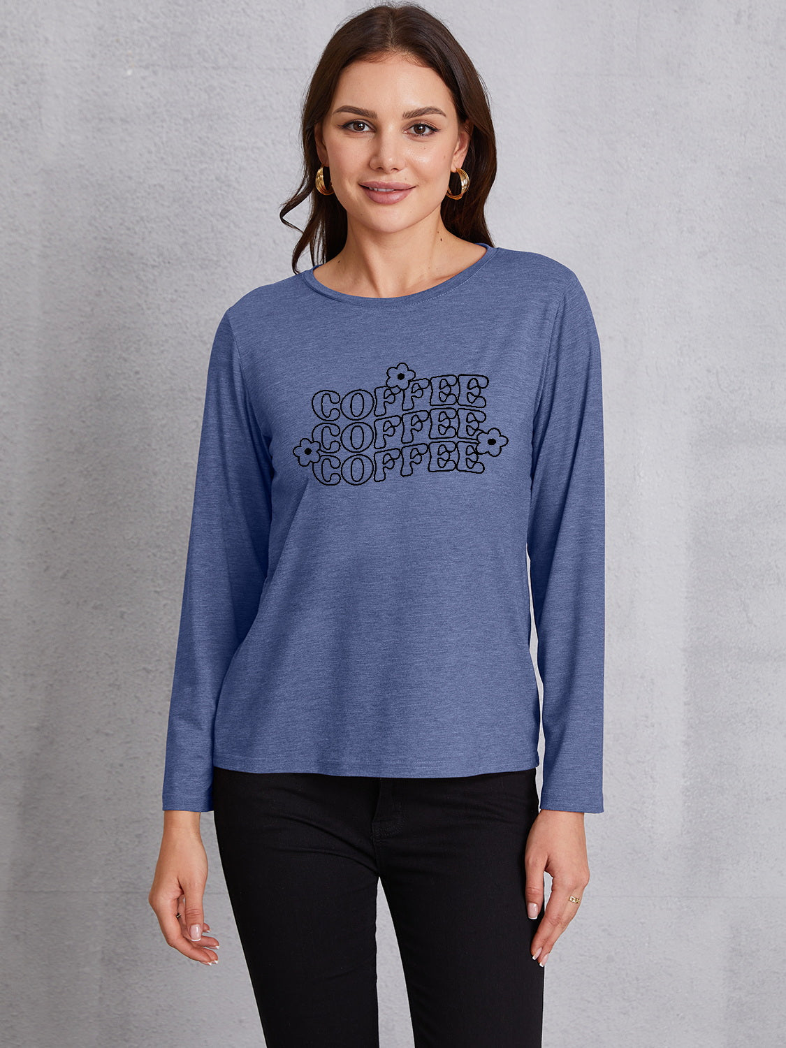 COFFEE Round Neck Long Sleeve T-Shirt 