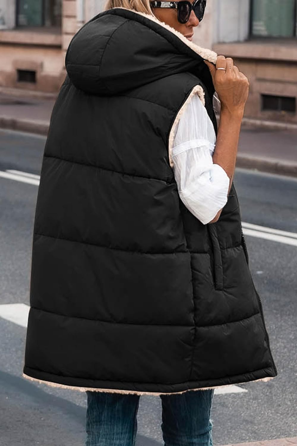 Zip-Up Longline Hooded Vest 