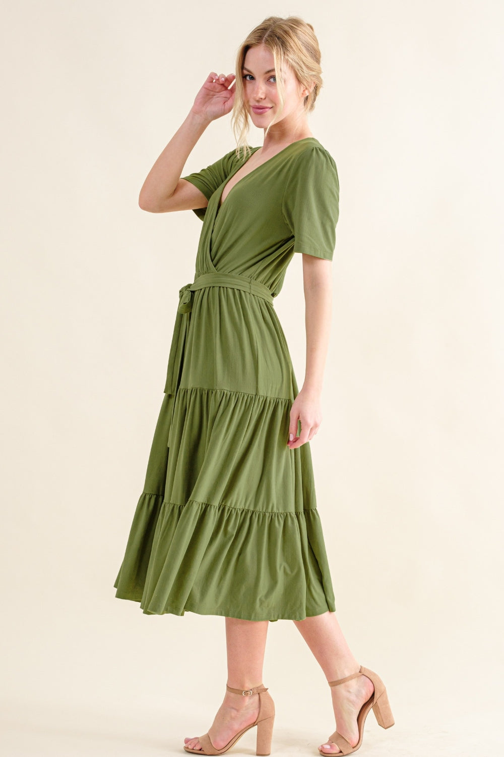 And The Why Soft Short Sleeve Tiered Midi Dress 