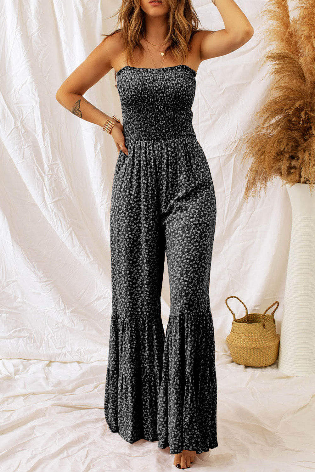 Floral Spaghetti Strap Wide Leg Jumpsuit - Babbazon jumpsuit