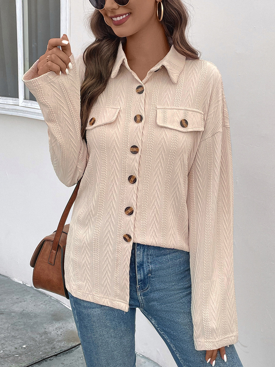 Texture Button Up Long Sleeve Shirt 