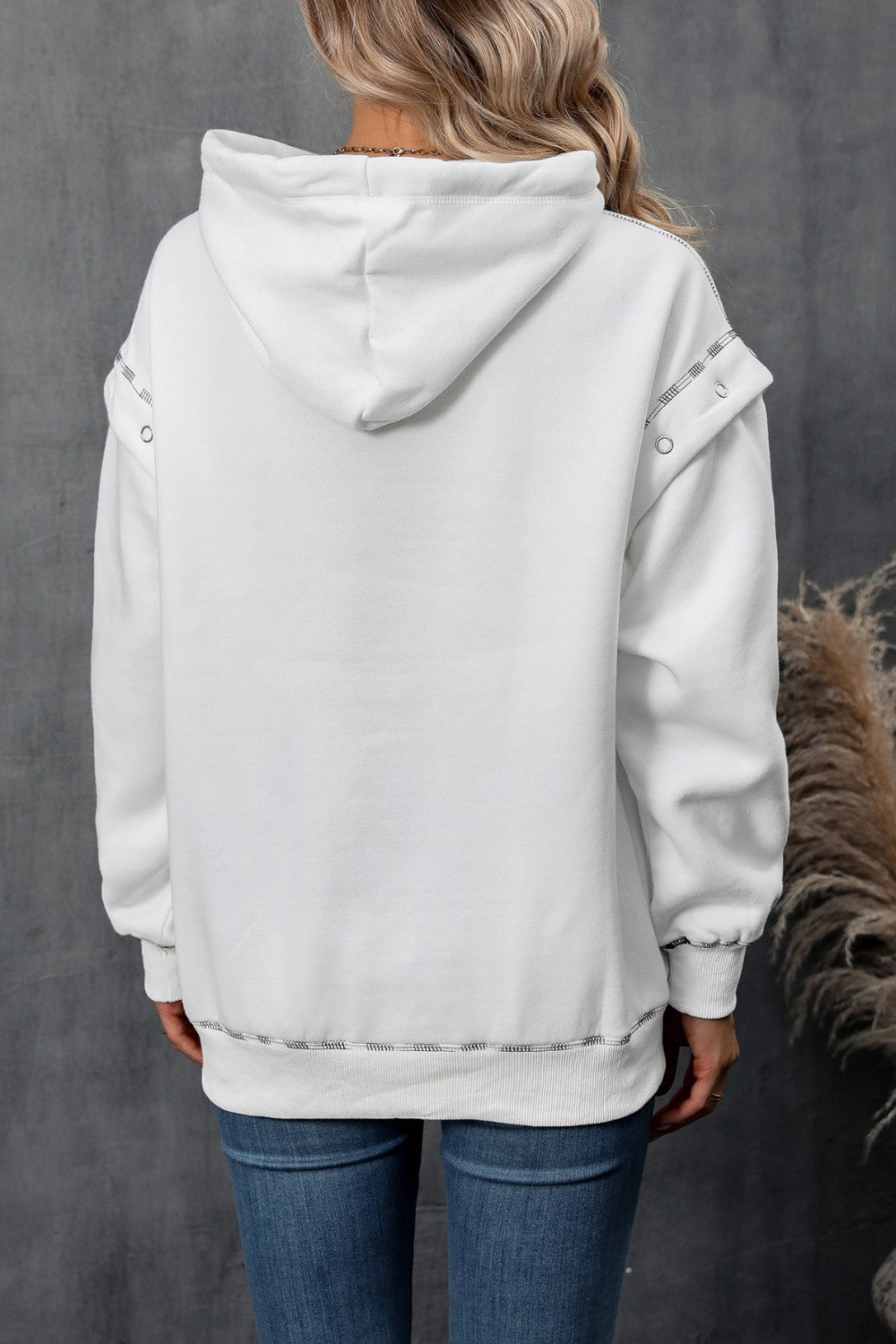 Drawstring Kangaroo Pocket Dropped Shoulder Hoodie 