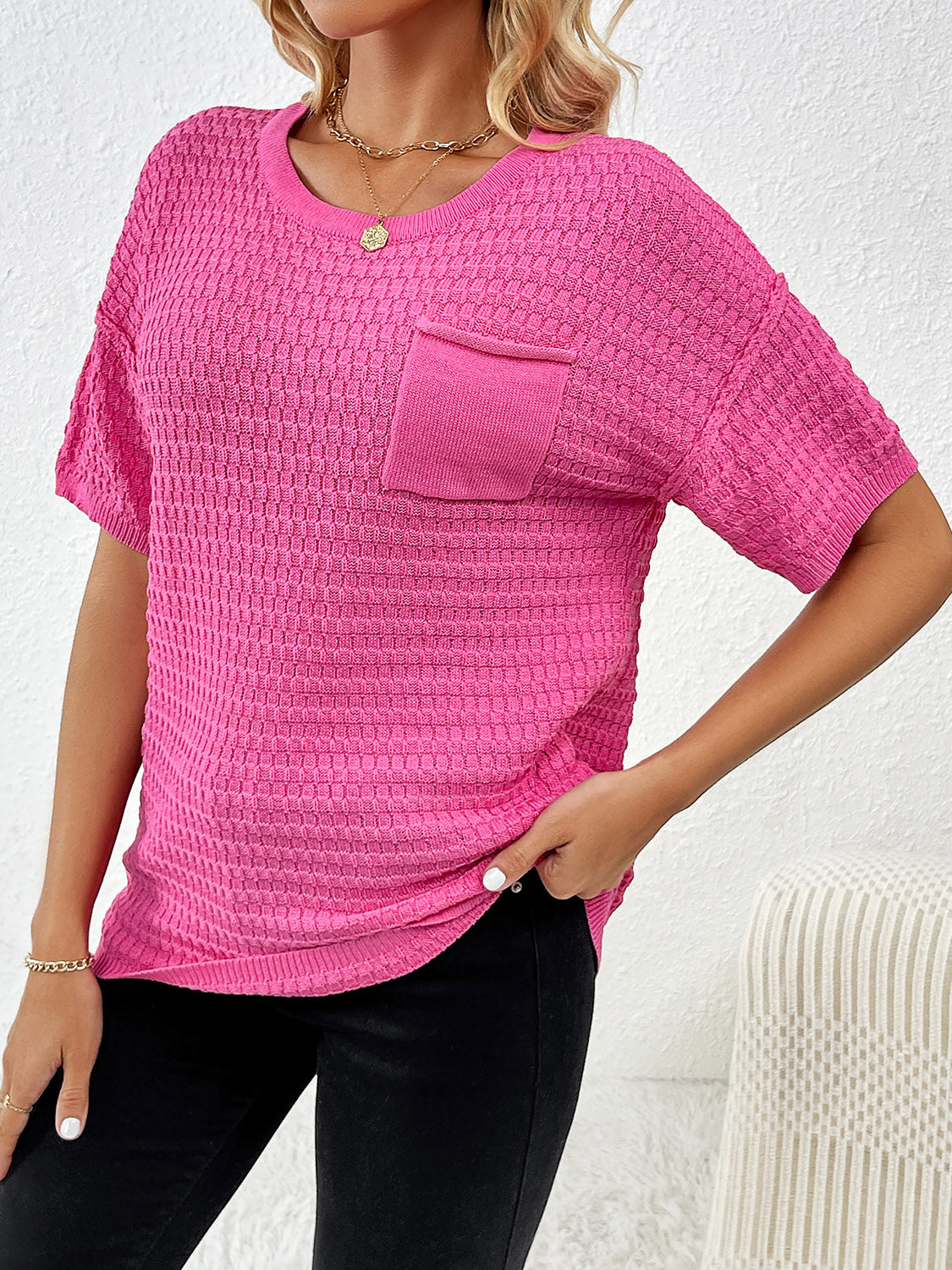 Round Neck Half Sleeve Knit Top