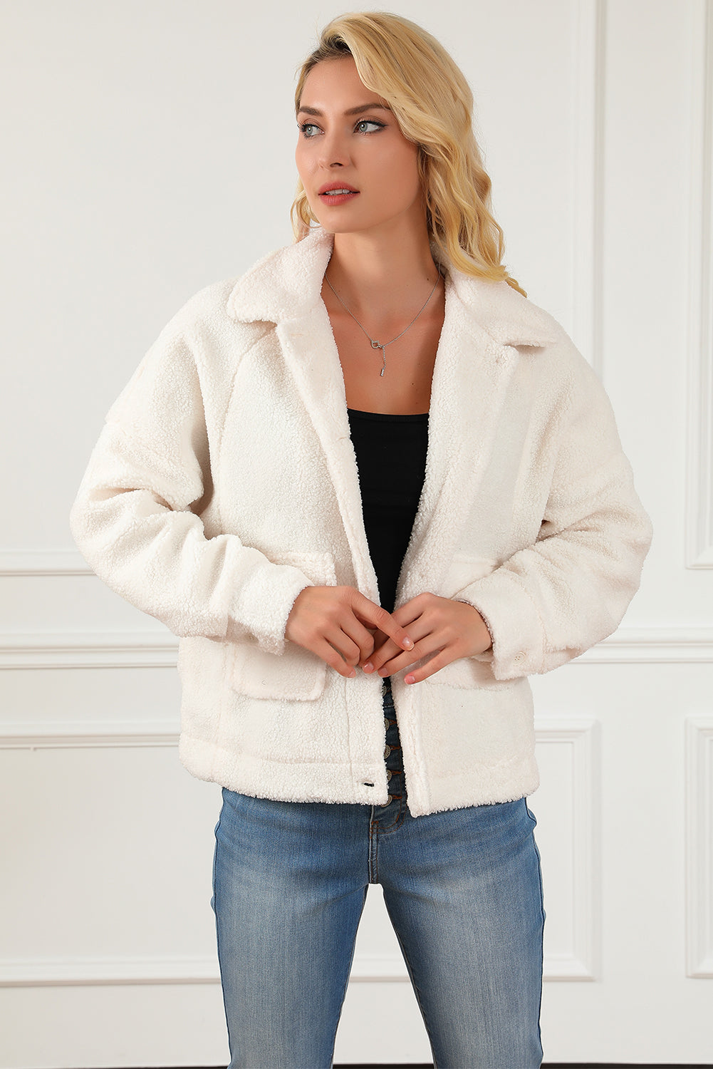 Fuzzy Button Up Faux Fur Outerwear 