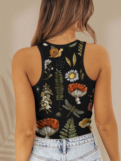 Printed Round Neck Wide Strap Tank 