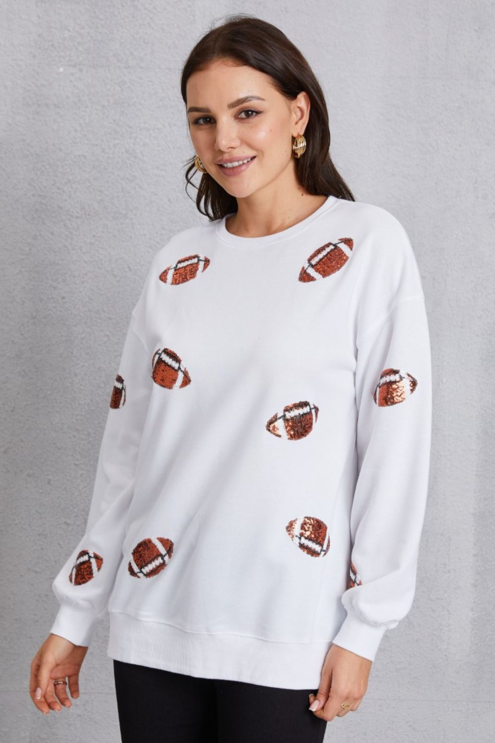 Football Sequin Patch Long Sleeve Sweatshirt 