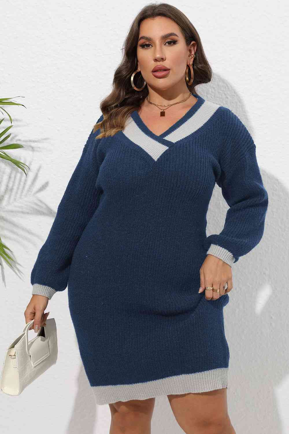 Plus Size Long Sleeve Sweater Dress 