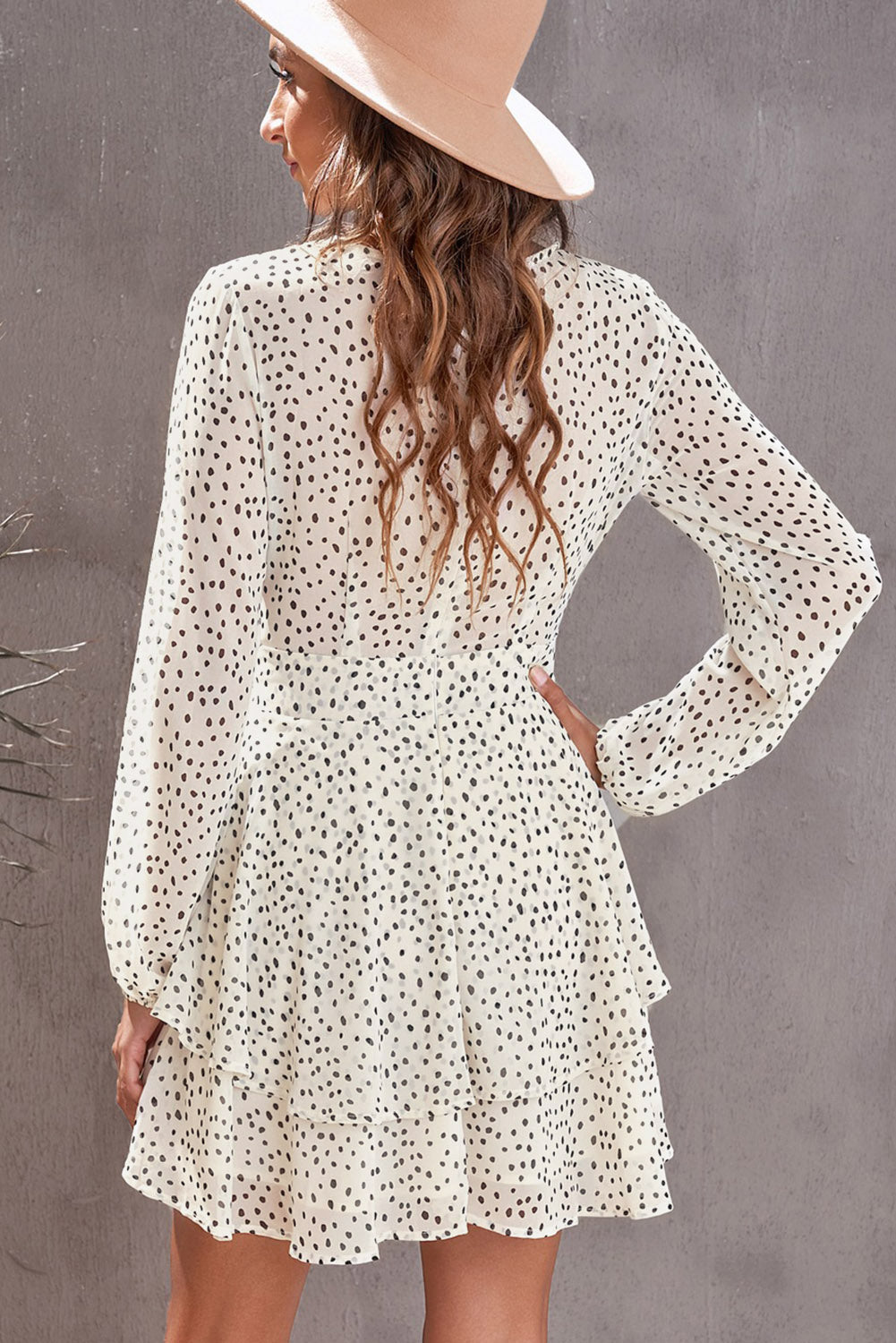 Tied Polka Dot Balloon Sleeve Layered Dress 