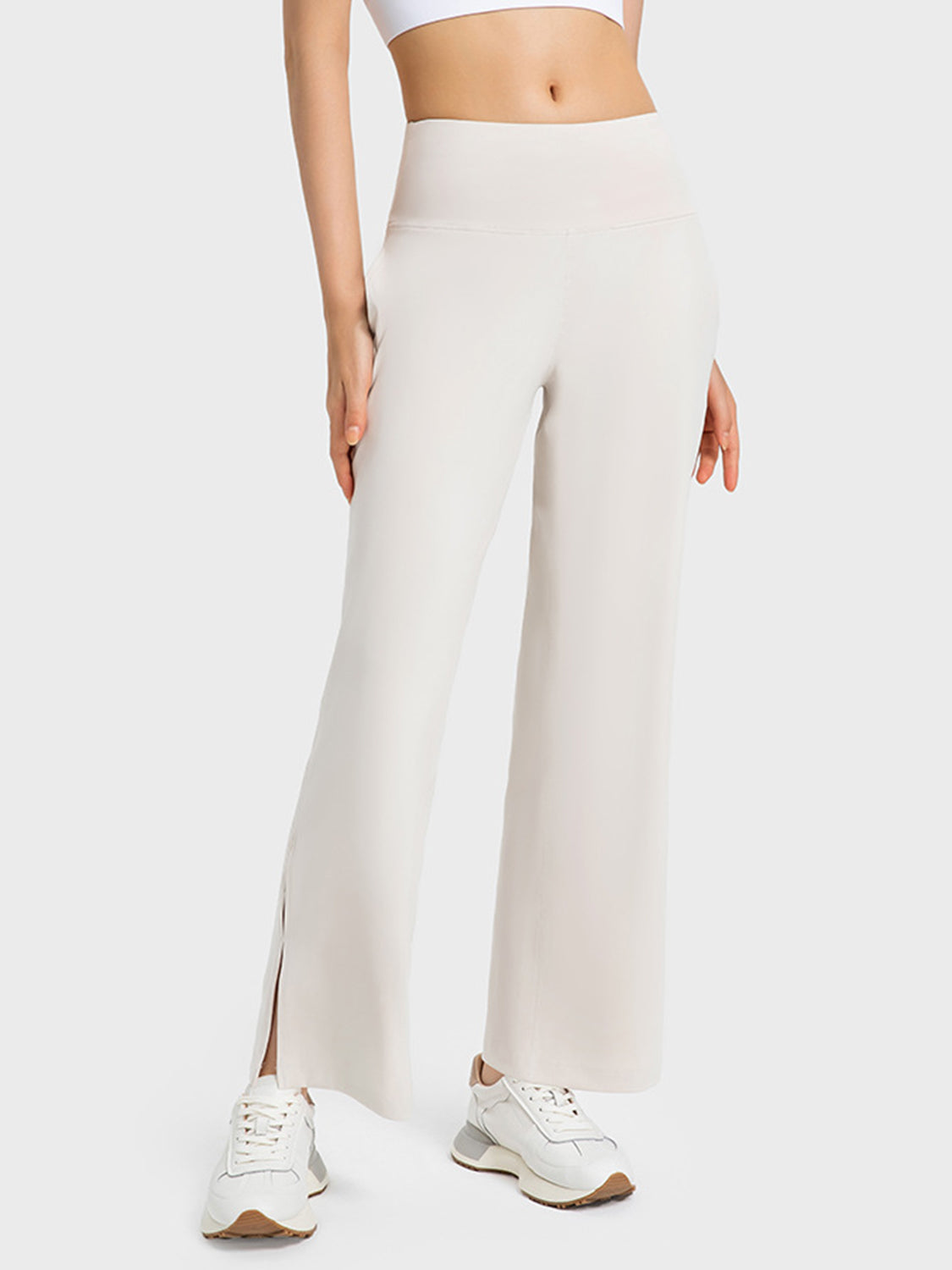 Wide Leg Slit Sport Pants with Pockets - Babbazon