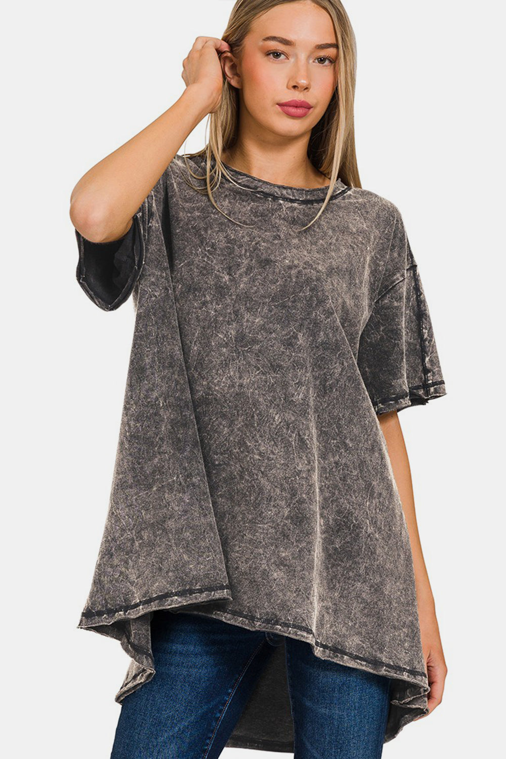 Zenana Round Neck Dropped Shoulder Blouse - Babbazon