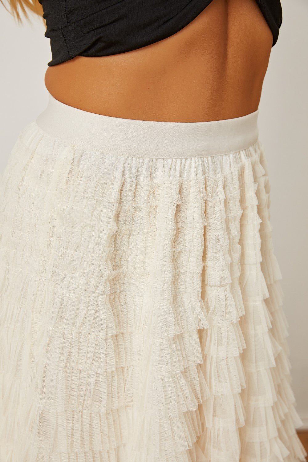 Ruched High Waist Tiered Skirt 