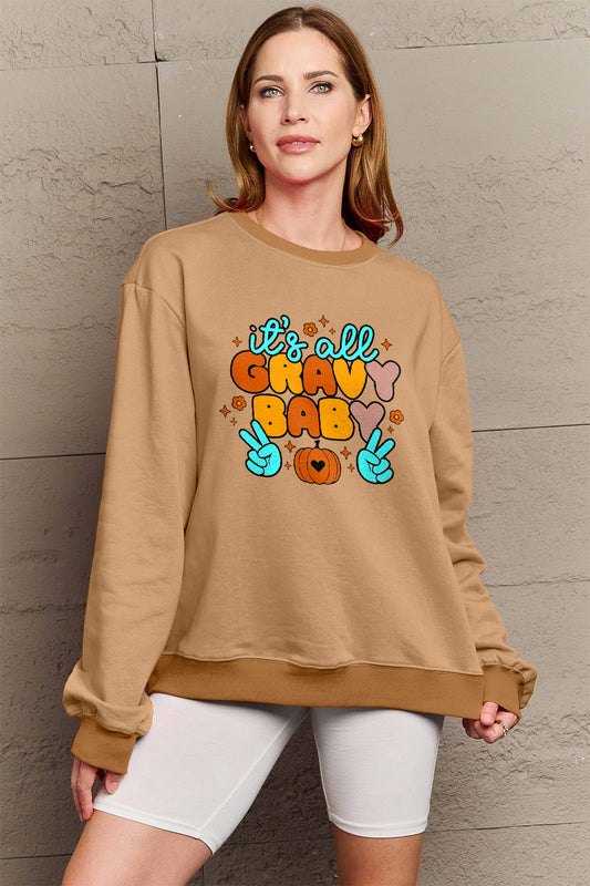 Simply Love Full Size IT'S ALL GRAVY BABY Long Sleeve Sweatshirt 