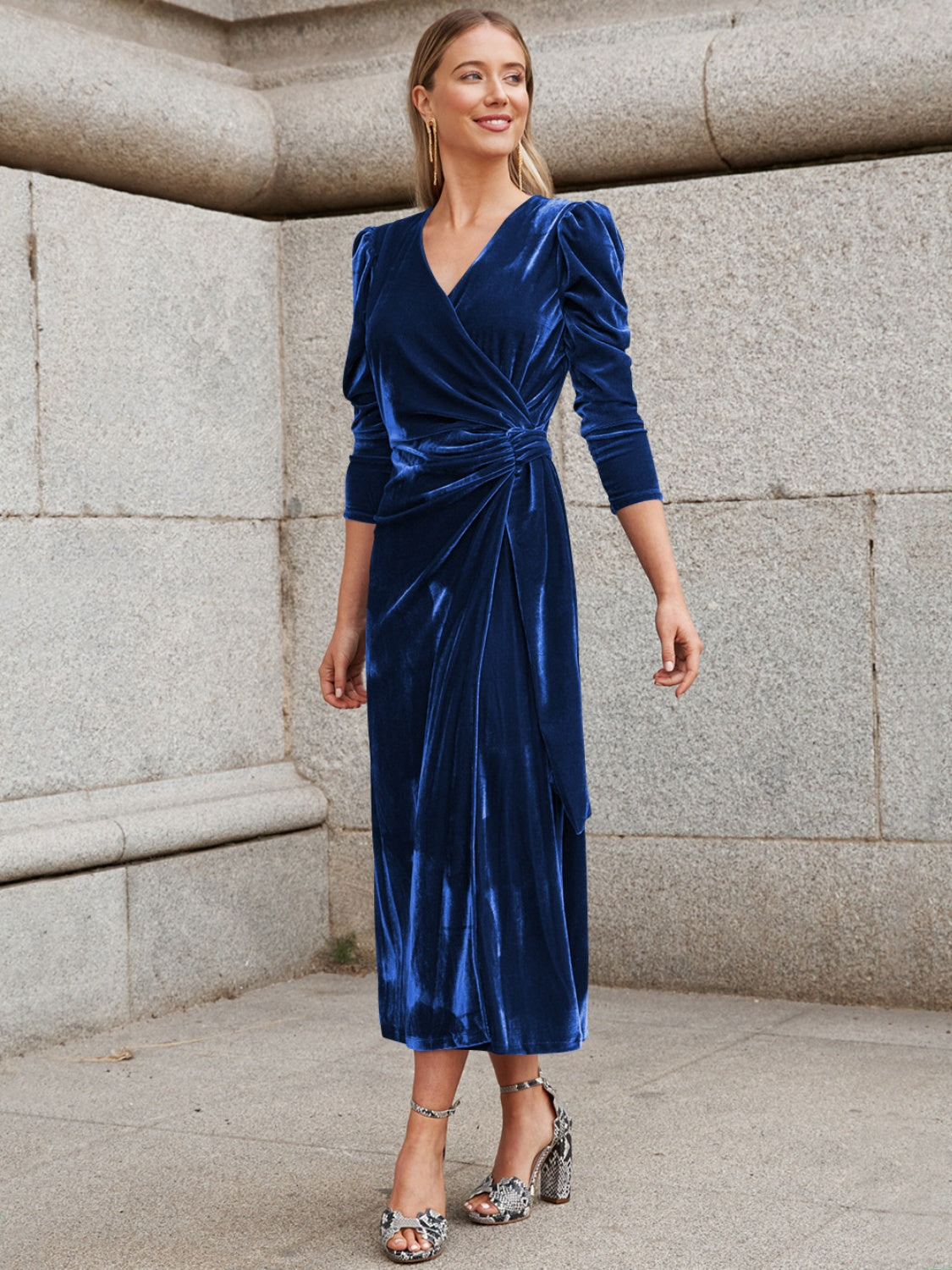 Surplice Puff Sleeve Midi Dress 