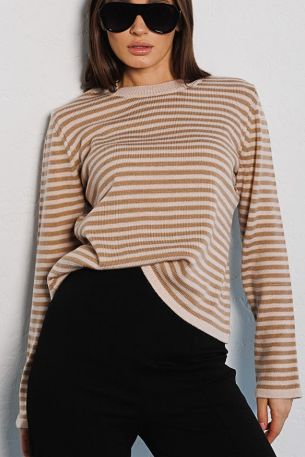 Striped Round Neck Long Sleeve Sweater 